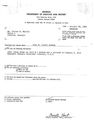 JOHN M. (JACK) GRAHAM
CIVIL WAR SERVICE