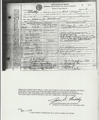 Jessie Jasper's Death Certificate