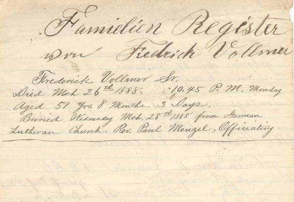VOLLMER FAMILY REGISTER